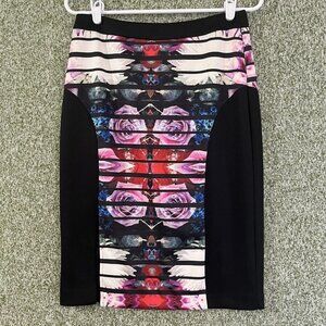 Pink Stitch Skirt Women 6 Floral Botanica Print Cissy Side Front Slit Modern NWT